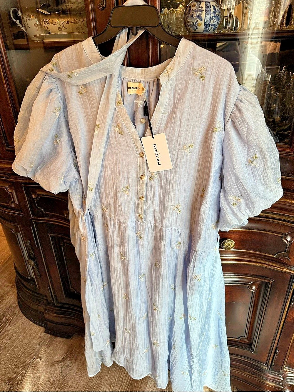 POLAGRAM! NEW with tags !!  Floral Midi  Dress in Blue & White NWT size 3X